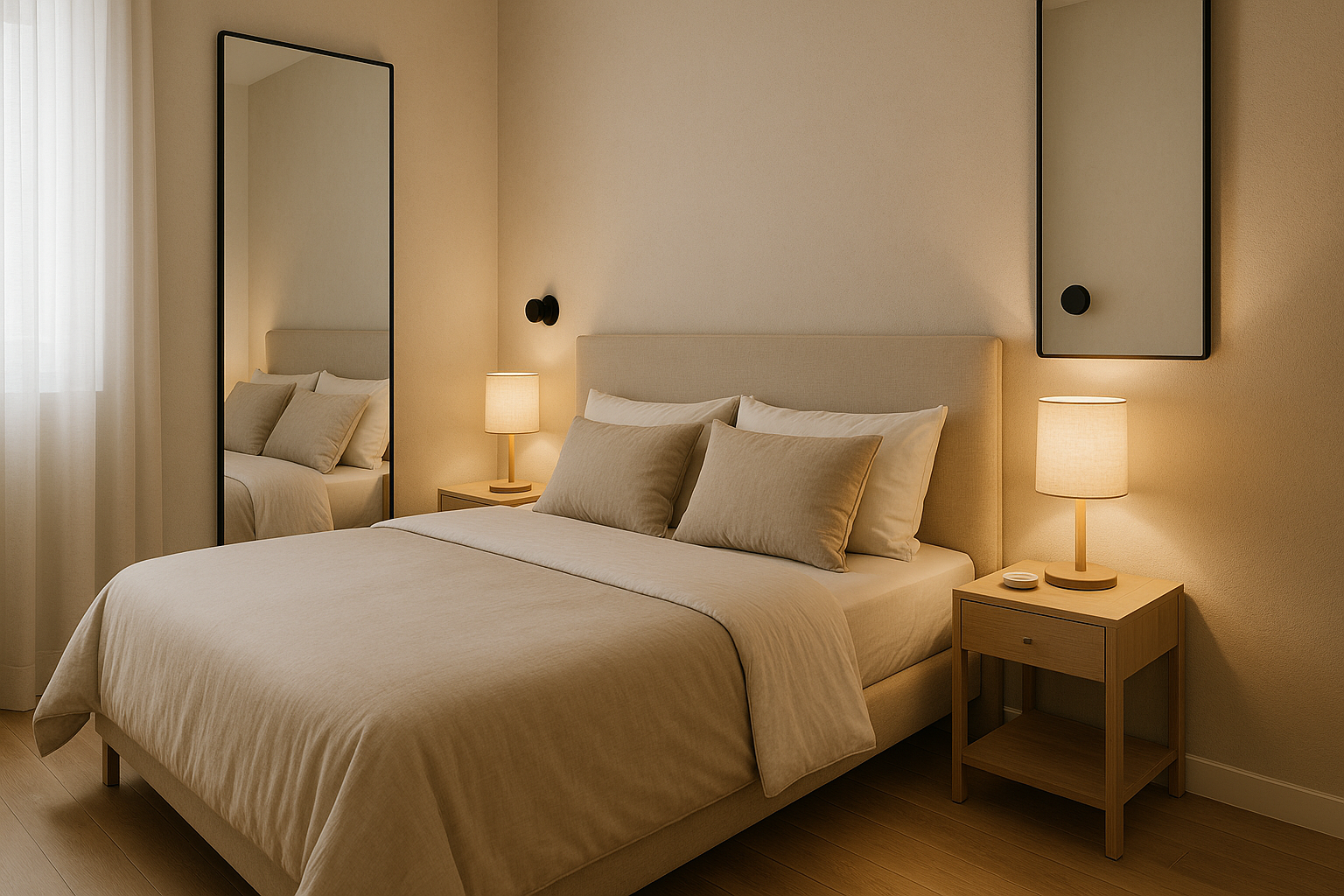 dormitorio pequeño decorado de forma acogedora y ordenada
