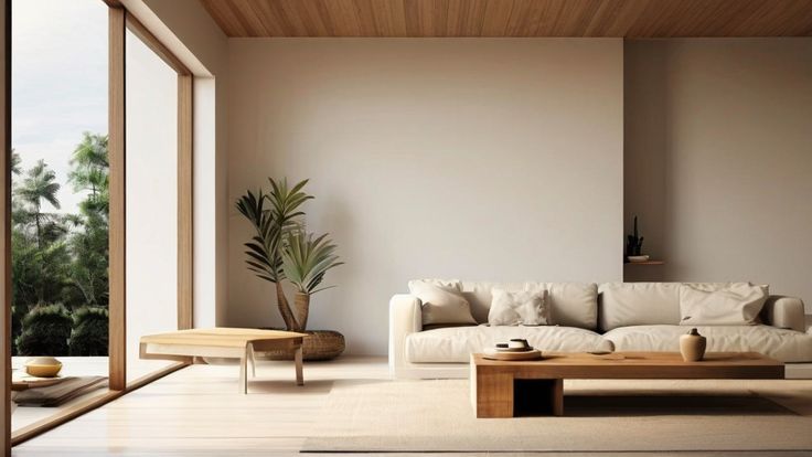 salón de decoración minimalista en tonos neutros
