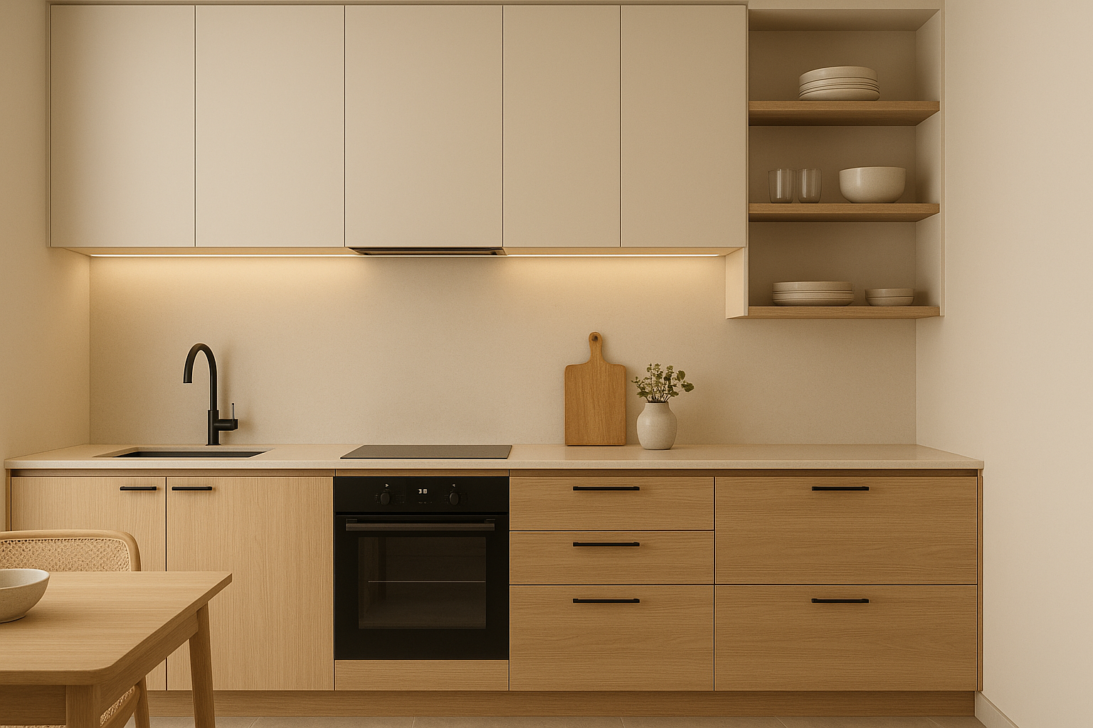 cocina pequeña bien aprovechada con muebles y almacenaje funcional
